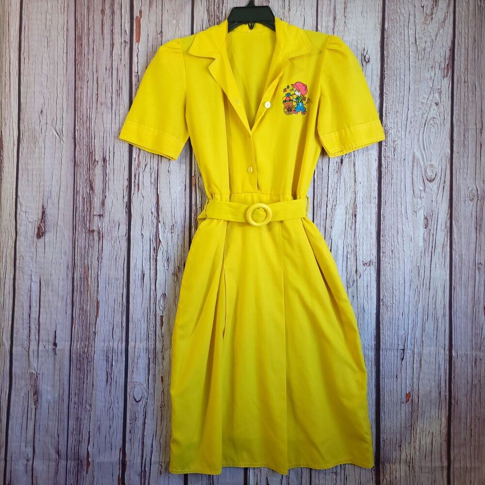 Women's Dresses 1980s M - L Yellow Sun Summer Character Patch Long Vintage